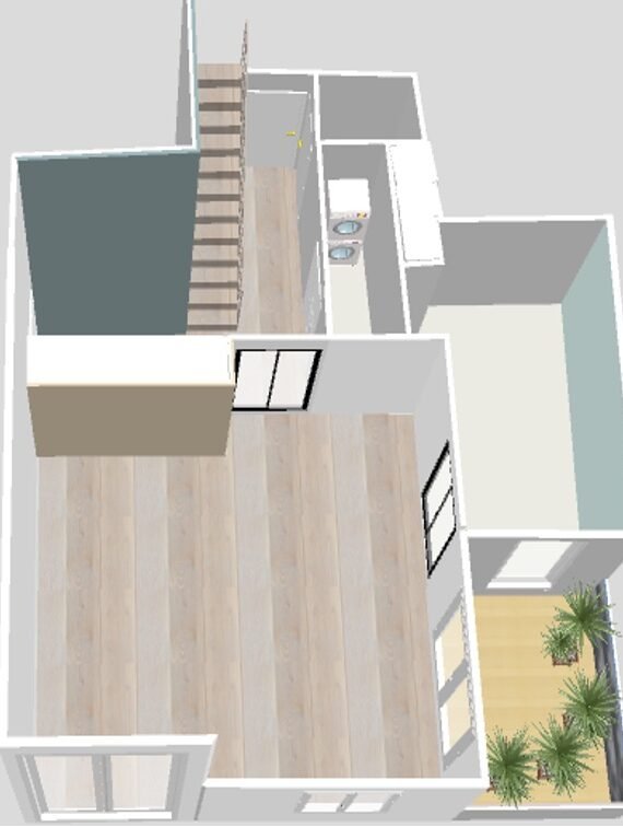 Plan 3D du duplex réaménagé après rénovation – duplex familial Vincennes