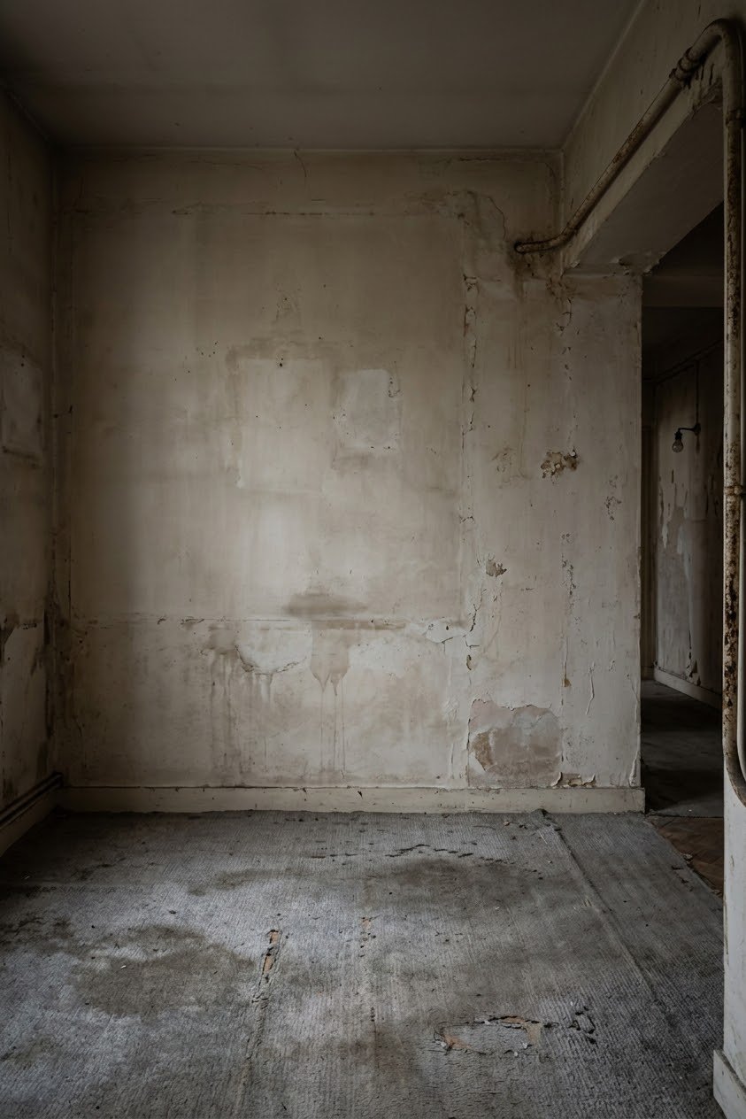 Chambre de service délabrée aux murs décrépis avant rénovation – combles Paris 17