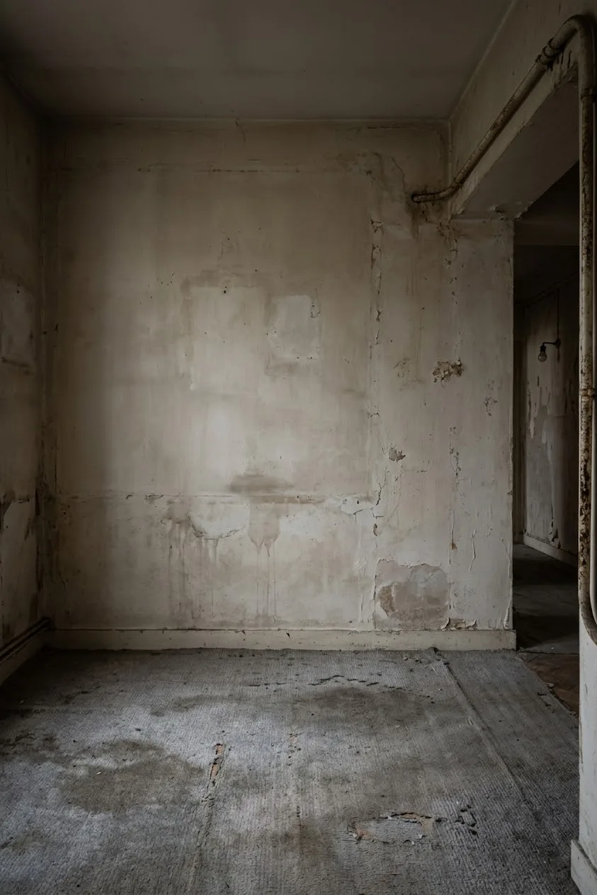 Chambre de service délabrée aux murs décrépis avant rénovation – combles Paris 17